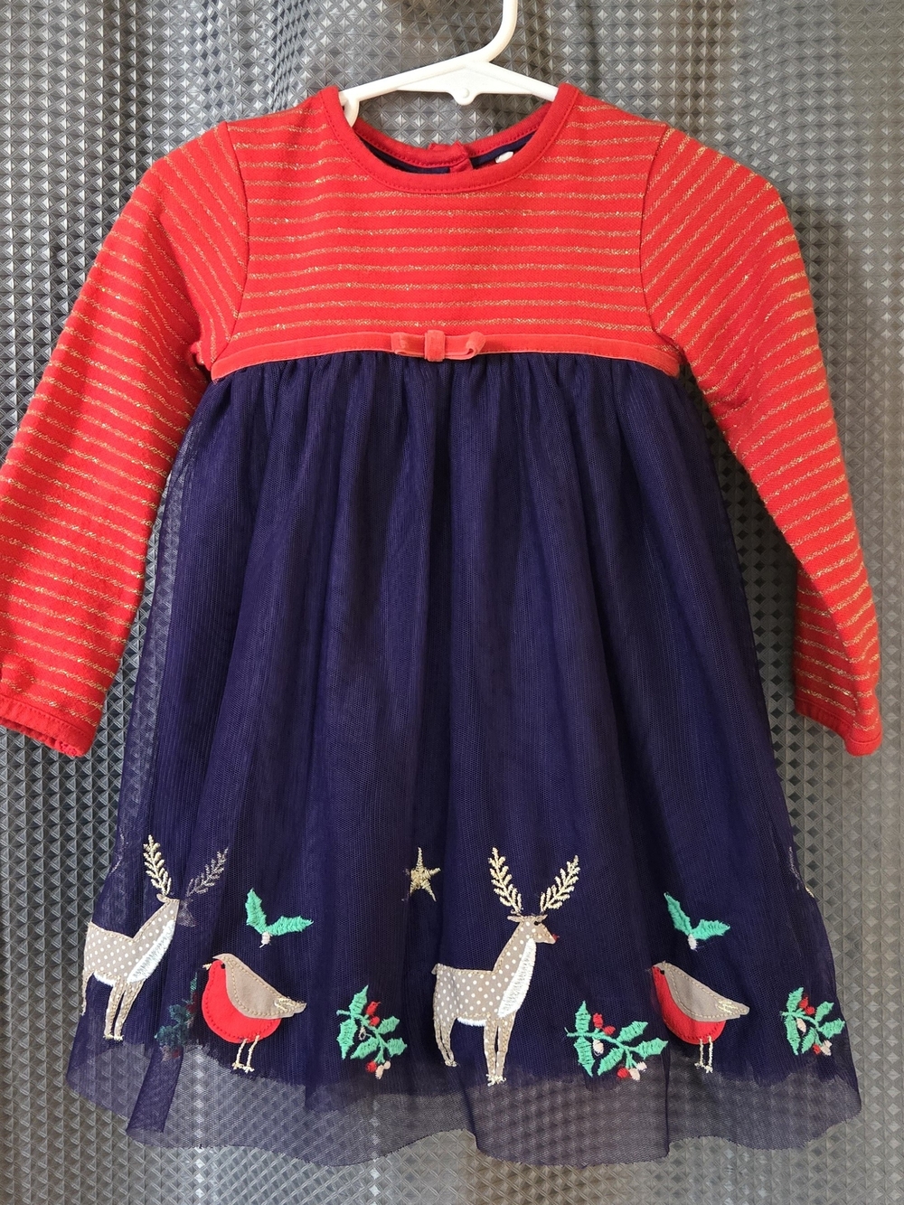 Baby Boden Navy Tulle Holiday Dress with Red Striped Bodice Size 6-12 Months